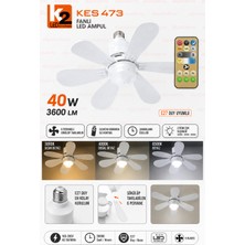 Alpotekno K2 KES473 Fanlı LED Ampul 40W 3600 Lümen E27 Duy Uzaktan Kumandalı 6 Pervaneli Tavan Vantilatörü 3 Renk Işık