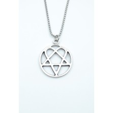 IDR Heartagram Gümüş Kaplama Örme Zincir Kolye