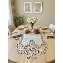 Ergüven Home Bej (Koyu Krem) Süet Kumaş Runner Masa Boyu 40X140 Cm