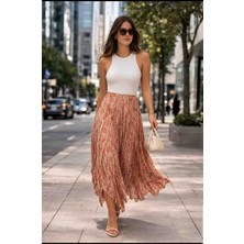 Trendol Fashion Life Şifon Kumaş desenli Kraşlı kadin etek