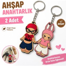 LUXMON Sonny Angel Tarzı 2 Adet Ahşap Anahtarlık Seti - New York - Pembe Tavşan Kostümlü Sevimli Çanta Süsü