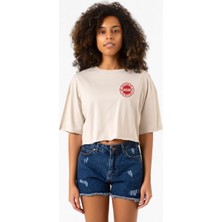 Chicago Fire Logo Bej Kadın Crop Tshirt