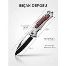 Bıçak Deposu Çubukbey Paslanmaz Çelik Ahşap Detaylı Katlanır Kamp Çakısı - Çift Renk Namlu (21 Cm)