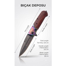 Bıçak Deposu Inal Renkli Motif Ahşap Kabzalı Katlanır Kamp ve Av Çakısı (21 Cm)