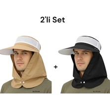 Mustran 2'li Set Geniş Siper Gölgelikli Güneş Korumalı Önden Cırtcırtlı Yazlık Güneş Şapkası Unisex