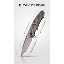 Bıçak Deposu Keyhusrev Kurt Tasarım 3D Kabartmalı Paslanmaz Çelik Katlanır Kamp ve Av Çakısı (20 Cm)