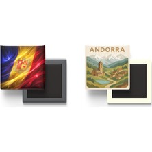İberk Buzdolap Magnetleri - Andorra Bayrağı ve Paper Cut Tema - 2'li Set Magneti