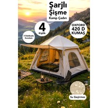 Fischer 4 Kişilik Tenteli Kamp Çadırı - Şarjlı Şişme Su Geçirmez Piknik Plaj Outdoor Çadır 240X240X175CM
