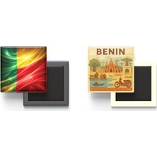 İberk Buzdolap Magnetleri - Benin Bayrağı ve Paper Cut Tema - 2'li Set Magneti