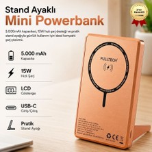 Hızlı Store 5.000mAh LCD Ekranlı Standlı Mini Powerbank 15W Hızlı Şarj, USB-C Giriş/Çıkış, Telefon Tutuculu