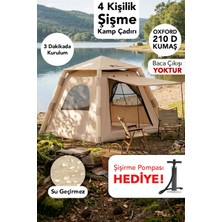 Fischer 4 Kişilik Şişme Çadır - 4 Mevsim Kullanım Güneş Korumalı Hızlı Kurulum Çadır Şişirme Pompası Hediye