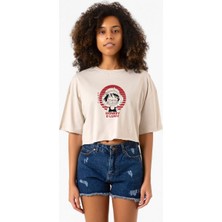One Piece Anime Monkey D Luffy Bej Kadın Crop Tshirt