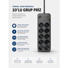 Termal Akım Korumalı USB Type-C Girişli 10'lu Grup Priz 2500W Güç Kapasitesi (Kopya) Midastech