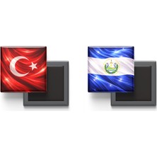 İberk Buzdolap Magnetleri - El Salvador Bayrağı ve Türk Bayrağı - 2'li Set Magneti