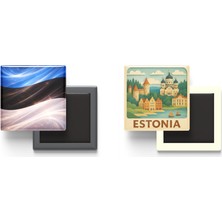 İberk Buzdolap Magnetleri - Estonya Bayrağı ve Paper Cut Tema - 2'li Set Magneti