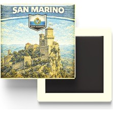İberk Buzdolap Magnetleri - San Marino Bayrağı ve Retro Tema - 2'li Set Magneti