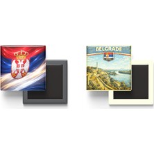 İberk Buzdolap Magnetleri - Sırbistan Bayrağı ve Retro Tema - 2'li Set Magneti