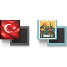İberk Buzdolap Magnetleri - Türkiye Bayrağı ve Posta Pulu Tema - 2'li Set Magneti