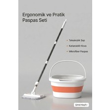 Cleova Yer Tasarruflu Katlanabilir Mop ve Kova Seti 360 Derece Dönen Üçgen Başlıklı Kendinden Sıkmalı Döndürmeli Mop