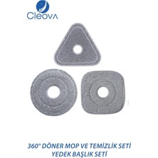 Cleova Yeni Tasarım Otomatik 360° Döner Mop ve Temizlik Seti Yedek Başlık Seti