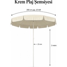 Rosie Eğim Verilir Şemsiye, Krem Plaj ve Bahçe Şemsiyesi 200 cm Çap ve 10 Telli, Bidon Dahil