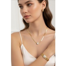 Sones Aksesuar Kalp Gold Çelik Takı Seti