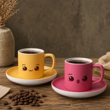 Bk Gift 2'li Sarı ve Pembe Renkli Emoji Yüz Tasarımlı Seramik Türk Kahvesi Fincanı Takımı-8