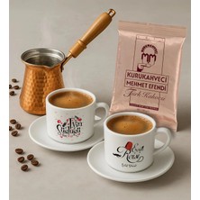 Bk Gift Kişiye Özel Isimli Evin Reisi & Süslüsü Tasarımlı 2'li Türk Kahvesi Fincanı & Bakır Cezve & Türk Kahvesi Seti-1, Arkadaş Hediye, Sevgiliye Hediye