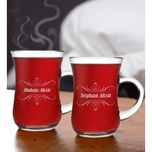 Bk Gift Kişiye Özel Isimli Ikili Keyif Kulplu Çay Bardağı Seti-2, Arkadaşa, Sevgiliye Hediye, Ev Hediyesi, Doğum Günü Hediyesi