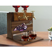 Bk Gift Kişiye Özel Kabartma Motorsiklet Tasarımlı Isimli Çift Musluklu Doğal Ahşap Içki Standı-5, Içki Standı, Doğum Günü Hediyesi, Ev Hediyesi