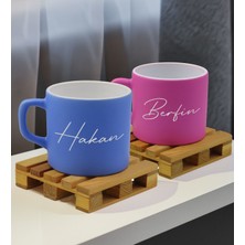 Bk Gift Kişiye Özel Isimli 2’li Mavi ve Pembe Renkli Middle Çay & Kahve Fincanı-1, Arkadaşa Hediye, Sevgiliye Hediye