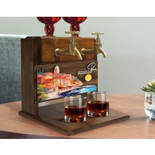 Bk Gift Kişiye Özel Kabartma Manzara Tasarımlı Isimli Çift Musluklu Doğal Ahşap Içki Standı-35, Içki Standı, Doğum Günü Hediyesi, Ev Hediyesi