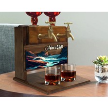 Bk Gift Kişiye Özel Kabartma Isimli ve Tarihli Çift Musluklu Doğal Ahşap Içki Standı-36, Içki Standı, Doğum Günü Hediyesi, Ev Hediyesi