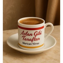 Bk Gift Kişiye Özel Sarı Kırmızı Aslan Gibi Taraftar Tasarımlı Türk Kahvesi Fincanı-1, Taraftar Hediyesi, Doğum Günü Hediyesi, Arkadaşa Hediye