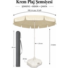 Rosie Şemsiye + Bidon + Çanta, Yaz Paketi - 2 Metre Çap ve 10 Telli Krem Renk Şemsiye