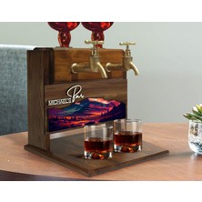 Bk Gift Kişiye Özel Kabartma Manzara Tasarımlı Isimli Çift Musluklu Doğal Ahşap Içki Standı-15, Içki Standı, Doğum Günü Hediyesi, Ev Hediyesi