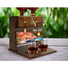 Bk Gift Kişiye Özel Kabartma Isimli ve Tarihli Çift Musluklu Doğal Ahşap Içki Standı-34, Içki Standı, Doğum Günü Hediyesi, Ev Hediyesi