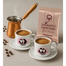Bk Gift Karıcım-Kocacım Tasarımlı 2'li Türk Kahvesi Fincanı & Bakır Cezve & Türk Kahvesi Seti-5, Arkadaş Hediye, Sevgiliye Hediye