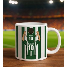 Bk Gift Kişiye Özel Baba&çocuk Yeşil-Beyaz Forma Tasarımlı Beyaz Kupa Bardak, Arkadaşa Hediye, Sevgiliye Hediye, Taraftar Hediyesi