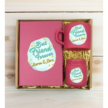 Bk Gift Kişiye Özel Isimli Dtf Best Friend Temalı Leylak Defter & Kahve Fincanı & Mum Hediye Seti-2, Arkadaşa Hediye, Doğum Günü Hediyesi