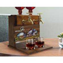 Bk Gift Kişiye Özel Kabartma Motorsiklet Tasarımlı Isimli Çift Musluklu Doğal Ahşap Içki Standı-4, Içki Standı, Doğum Günü Hediyesi, Ev Hediyesi