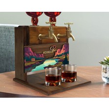 Bk Gift Kişiye Özel Kabartma Manzara Tasarımlı Isimli Çift Musluklu Doğal Ahşap Içki Standı-5, Içki Standı, Doğum Günü Hediyesi, Ev Hediyesi