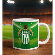 Bk Gift Kişiye Özel Yeşil-Beyaz Forma Tasarımlı Beyaz Kupa Bardak, Arkadaşa Hediye, Sevgiliye Hediye, Taraftar Hediyesi