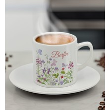 Bk Gift Kişiye Özel Isimli Çiçek Tasarımlı Türk Kahvesi Fincanı-12, Arkadaşa Hediye, Sevgiliye Hediye, Doğum Günü Hediyesi