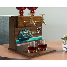 Bk Gift Kişiye Özel Kabartma Manzara Tasarımlı Isimli Çift Musluklu Doğal Ahşap Içki Standı-37, Içki Standı, Doğum Günü Hediyesi, Ev Hediyesi