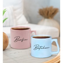Bk Gift Kişiye Özel Isimli Pastel Pembe ve Mavi 2'li Middle Kupa Bardak Seti-1, Sevgiliye Hediye, Ev Hediyesi, Arkadaşa Hediye