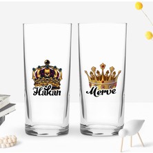 Bk Gift Kişiye Özel Isimli Dtf Kral Kraliçe Tasarımlı Ikili Rakı Bardağı Seti, Arkadaşa Hediye, Sevgiliye Hediye