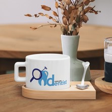 Bk Gift Kişiye Özel Isimli Diş Hekimi Tasarımlı-5, Ahşap Altlıklı Seramik Fincan, Meslek Hediyesi, Yeni Iş Hediyesi