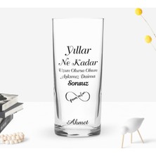 BK Gift Kişiye Özel Renkli Baskılı Aşkımız Daima Sonsuz Tasarımlı Rakı Bardağı-1