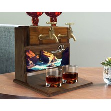 Bk Gift Kişiye Özel Kabartma Manzara Tasarımlı Isimli Çift Musluklu Doğal Ahşap Içki Standı-16, Içki Standı, Doğum Günü Hediyesi, Ev Hediyesi